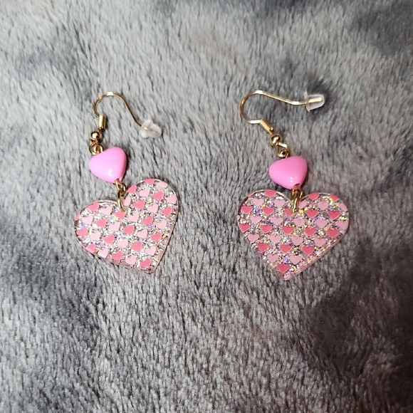 Jewelry - 🩷 3/$15 Pink Heart Earrings with Gold Accents NWOT